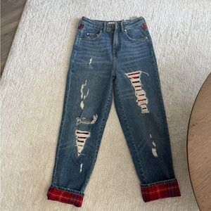 Tommy Hilfiger Blue Boyfriend Jeans with Red Plaid Accents